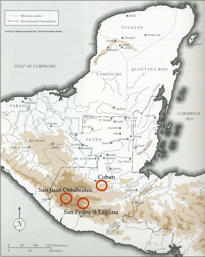 En nuestro blog anterior, mostramos dos ejemplos de estelas recientemente erigidas. En esta ocasión, informamos de cuatro ejemplos adicionales: dos de Cobán, una del Lago de Atitlán, y una más de Ostuncalco, en el Departamento de Quezaltenango.