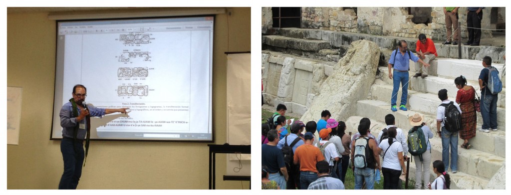 Izquierda: Textos de Palenque en el salón de clases; Derecha: Textos de Palenque in situ.