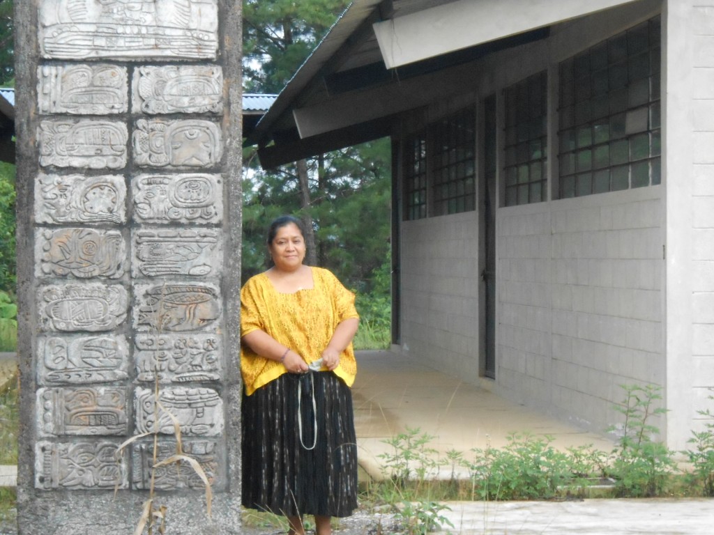 The same school teacher, MAM colleague Marina Rosales de Caal, was part of a team erecting a stela to inaugurate “Instancia del Pueblo Maya Q’eqchi’ y Pokomchi” also in Coban.